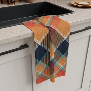 Kitchen Towel Seasonal Orange Plaid, Multi-use Tea Towel