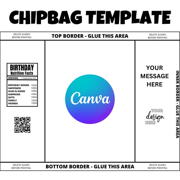 Editable Chip Bag Template, Blank Chip Bag Template, Chip Bag, Custom Chip Bag, Chip Bag Template, Personalized Chip Bag, Chip Bag Template