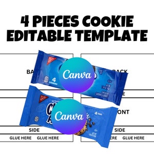 Lege bewerkbare sjabloon cookie, aangepaste wrapper voor cookie, aangepast label cookie, aangepaste cookiesjabloon, bewerkbare sjabloon, direct downloaden