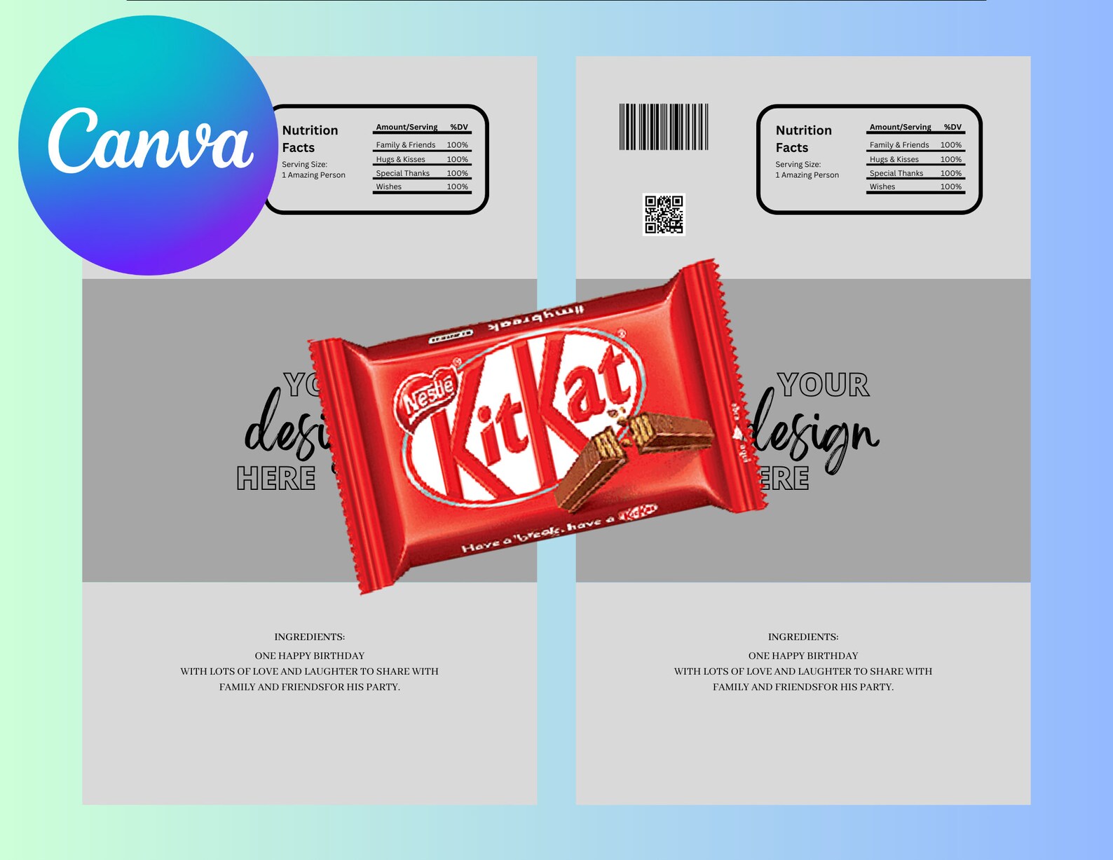 Blank Kit Kat Wrapper Template,custom Diy Kit Kat Label,personalized
