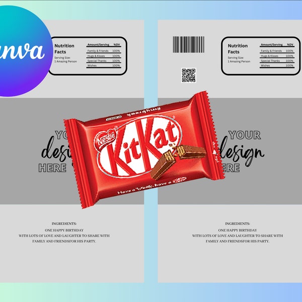 Blank Kit kat wrapper template,custom diy kit kat label,personalized party favor,printable decor,instant download,editable kit kat wrapper