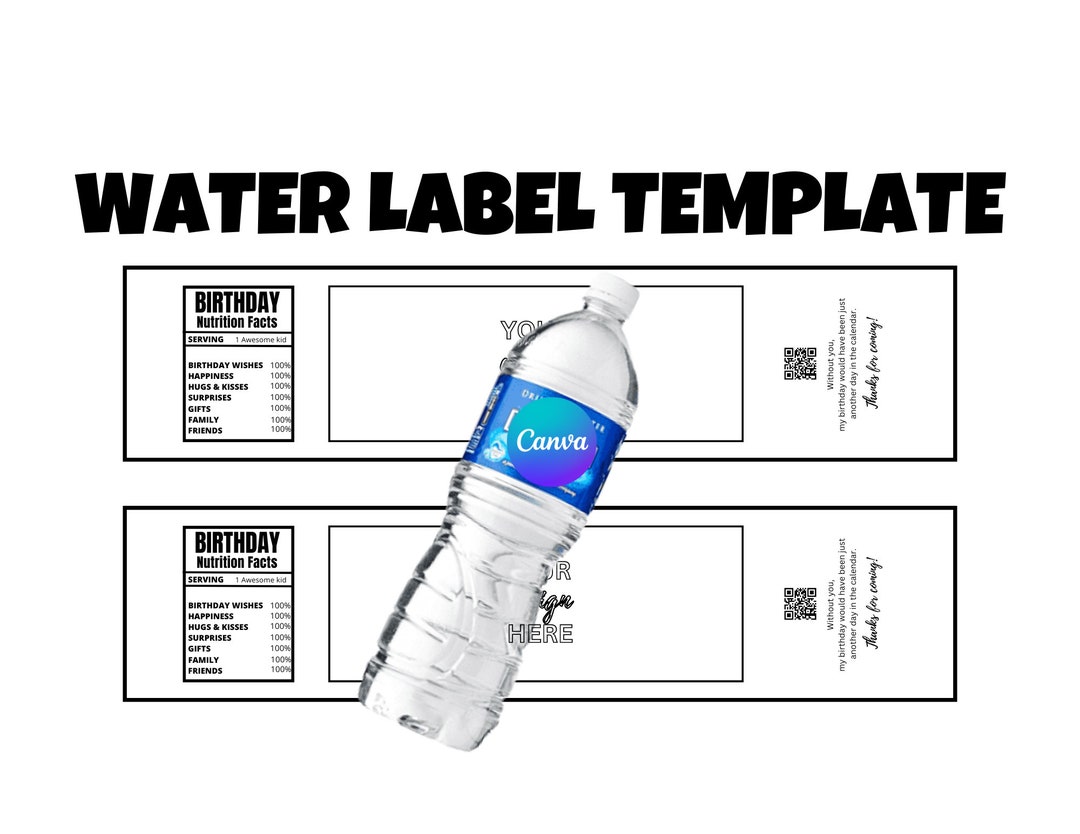 Water Bottle Labels Template, Water Bottle Label Blank Template, Canva ...