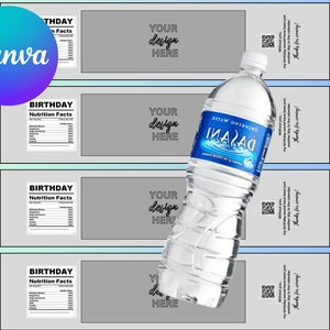 Water Bottle Labels Template, Water Bottle Label Blank Template, Canva ...