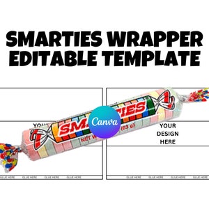Smarties Candy Roll Editable Template, Custom Smarties Candy Roll for Birthday, Smarties Candy Roll Party Favors, Editable Template
