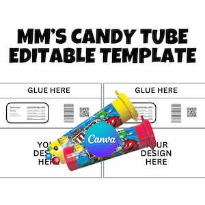 M&Ms Tube Editable Template, Tube Canister Chocolate Template, Custom Party Favor Template, Chocolate Wrapper Template, Editable Template