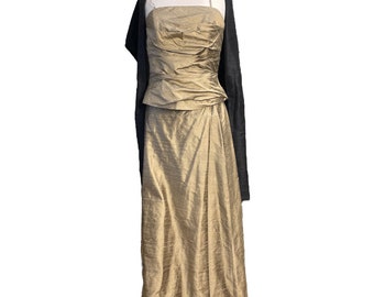 vintage Watters & Watters bronze taffetas soie robe de soirée haussement d'épaules taille 10