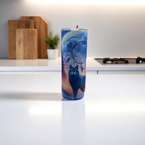 Mystical Wolf & Dreamcatcher 20 oz Becher mit Glasboden - Isolierter dünner Edelstahlbecher