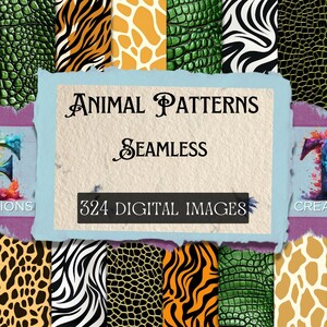 Animal Bundle, 324 Variety Animal Patterns, Seamless Safari Animal Skin Patterns, Zebra Papers, Giraffe Papers, Alligator Papers