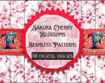 56 Sakura Cherry Blossoms, Seamless Sakura, Sakura Pattern, Commercial Use, Cherry Blossom Papers, Cherry Blossom Patterns, Seamless Png