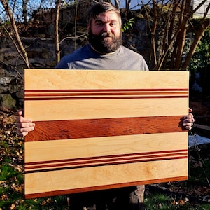 Maple Paduk & Jatoba Dough Board/Hardwood Cutting Board with Lip/Kneading Board/Wooden Pastry Bread Board/Cookie Board/Oversized Pasta Board