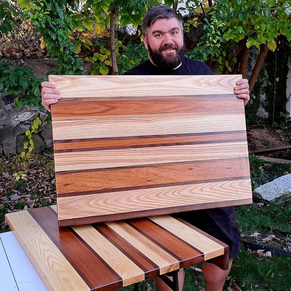 Ash,Jatoba & Walnut Dough Board/ Hardwood Cutting Board with Lip/Kneading Board/Wooden Pastry Bread Board/Cookie Board/Oversized Pasta Board