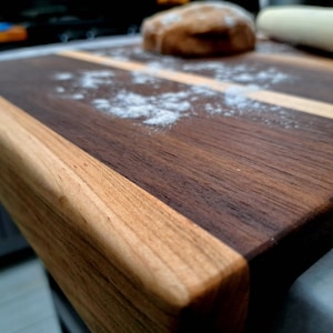 Walnut & Maple Dough Board/ Hardwood Cutting Board with Lip/Housewarming Wedding Gift/Wooden Pastry Bread Board/Handmade/Gift for Couple