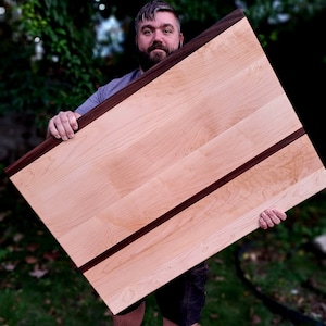 Maple Walnut & Paduk Dough Board/ Hardwood Cutting Board with Lip/Housewarming Wedding Gift/Wooden Pastry Bread Board/Handmade/GiftForCouple