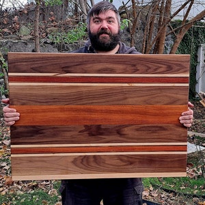 Maple Walnut & Jatoba Dough Board/Hardwood Cutting Board with Lip/Kneading Board/Wooden Pastry Cookie Bread Board/Oversized Pasta Board