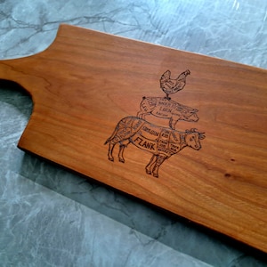 Personalized gift/ Engraved Cherry Charcuterie Board with Handle/Cutting Cheese Meat Board/Housewarming/Wooden Serving Tray/Kitchen Decor