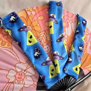 Minky Space Kitties Clacking Fan Holder *Rave, Festival, Accessory*