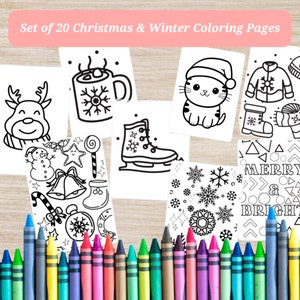 20 Christmas Colouring Pages | Kids Winter Coloring Pages | Toddler Activity | Drawing | Printable Black and White Designs | Simple Book