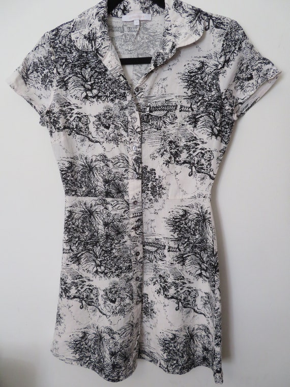 Women's Vintage Linen Dress Size XS/S, Black & Whi