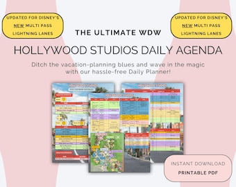 MULTI PASS Updated!! WDW Daily Agenda - Hollywood Studios (itinerary, planner, attractions list, dining options included)