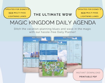 MULTI PASS Updated!! WDW Daily Agenda - Magic Kingdom (itinerary, planner, attractions list, dining options included)