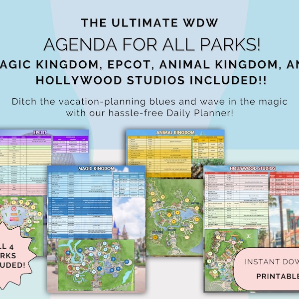 WDW Daily Agenda - ALLE VIER Parken (routebeschrijving, planner, lijst met attracties, inclusief eetgelegenheden)