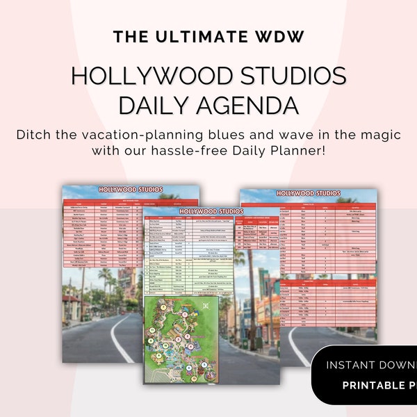 WDW Daily Agenda - HOLLYWOOD STUDIOS (itinerary, planner, attractions list, dining options included)