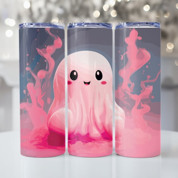 Kawaii Ghost Halloween 20oz Tumbler Wrap | Cute and Spooky Digital Art Download | Spooky Ghost Tumbler Wrap | Halloween Tumbler Wrap