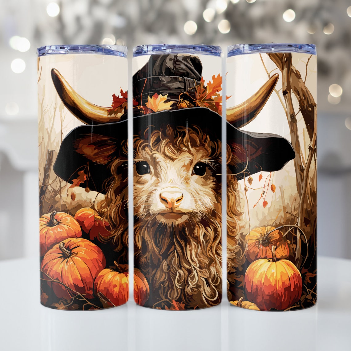 Fall Highland Cow Tumbler Wrap - Baby Witchy Highland Cow - 20oz Skinny ...