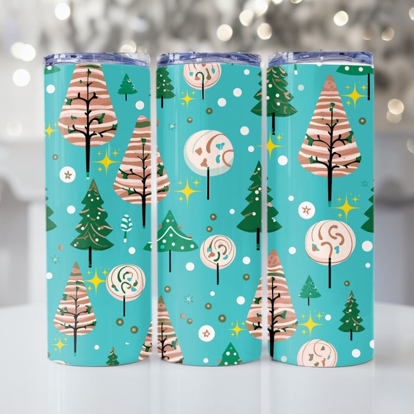 Cute Christmas Tree Tumbler Wrap - 20oz Straight/Tapered - Digital Art Download - Joyful Christmas Pattern Tumbler Wrap - Christmas Stars