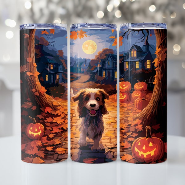 Halloween Spooky Dog Tumbler Wrap - 20oz Tapered/Straight Digital Download - DIY Printable Art - Cute Spooky Dog - Instant Download