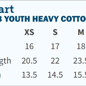 Youth T-shirt Sizing Chart