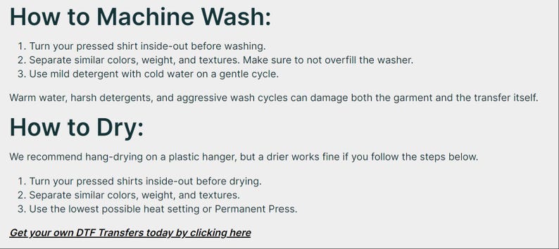 Wash & Dry guide for DTF printed garments