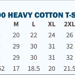 Unisex T-shirt Sizing Chart