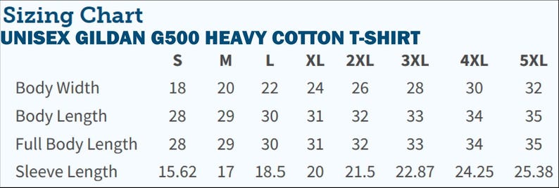 Unisex T-shirt Sizing Chart