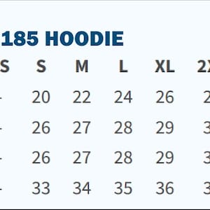 Unisex Hoodie Sizing Chart