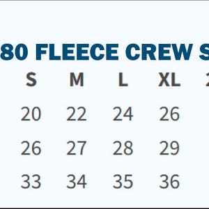 Unisex Crew Sweatshirt Sizing Chart