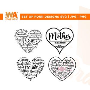 Pacote de SVG de Mãe em Formato de Coração, SVG de Mamãe, Cricut, Sublimação, SVG de Avó em Formato de Coração, SVG de Dia das Mães em Formato de Coração, SVG de Presente para o Dia das Mães