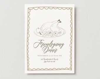 Friendsgiving Instant Download Digital Invite, Canva Template, Printed or Evite Sharable, Hand Drawn, Calligraphy