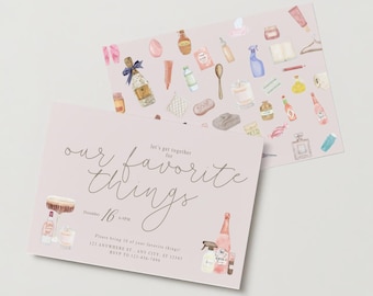 My Favorite Things Party Digital Invitation, Instant Download, Editable Canva Template, Watercolor Hand Drawn, Favorite things Invite