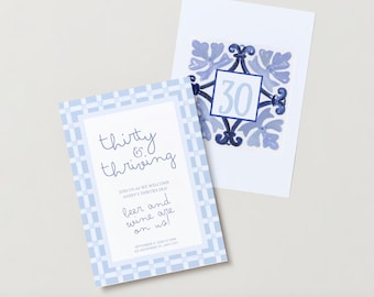 Whimsical 30th Birthday Party Invitation, Instant Download, Editable Canva Template, Birthday Invite, preppy