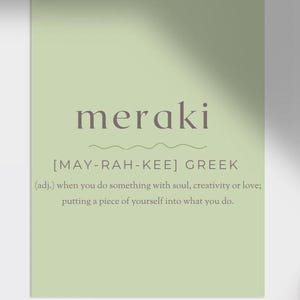 Meraki Wall Print, Modern Minimalist Print, Wall Art Quote, Green Art Print