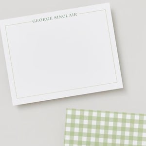 Personalisierte Junge Digital Download Briefpapier Grußkarten, Preppy Gingham Briefpapier, grüne Jungen Grußkarten, grüner Vichy-Karo