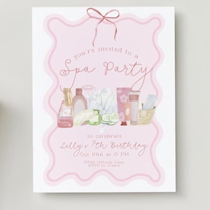 Spa Birthday Digital Invitation, Instant Download, Canva, Personalized Girls Spa Party Invite, Preppy Spa Birthday Party, Watercolor Painted