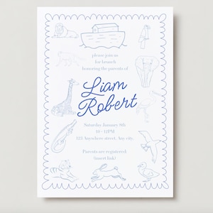 Modern Noah&#39;s Ark Themed Invitation, Instant Download Baby Shower Invite, Canva Template, Editable Digital invite, Hand Drawn