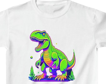 Neon Colours T-rex Dinosaur Kids' T-shirt - (White T-shirt) - Boys/Girls T-shirt