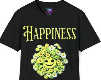 Happiness with Smiling Flowers T-shirt (Black T-shirt) - Women's/Unisex T-shirt