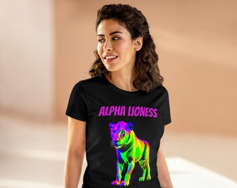 Alpha Lioness With Neon Colors T-shirt - (Black T-shirt) - Women's T-shirt