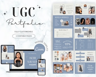 UGC Portfolio Template Canva, UGC Website Template, UGC portfolio for beginner, ugc Media Kit, Content Creator Kit, blue ugc portfolio