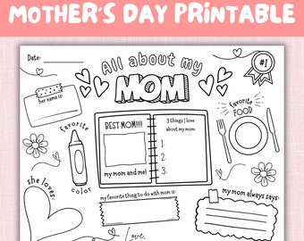 Muttertag druckbare, alles über meine Mutter, Muttertagsgeschenk, Karte für Mama, Aktivitätsseite, Muttertagsaktivität, Muttertagsmalseite