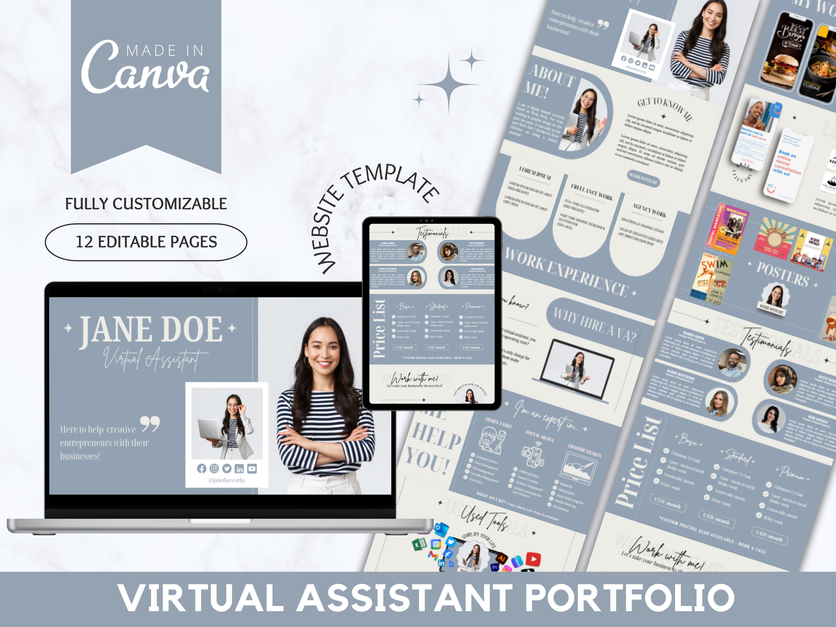 Virtual Assistant Portfolio, Virtual Assistant Portfolio Template, Virtual Assistant Website Portfolio, Virtual Assistant, Portfolio Canva